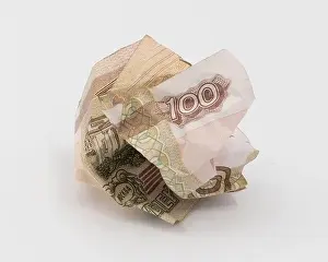 Bankruptcy Prints: The crumpled old banknote of 100 russian rubles
