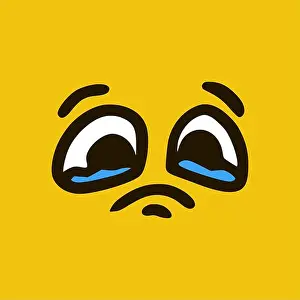 Emoji Prints: Crying face. Cartoon face expressions. Doodle characters mouth and eyes illustration