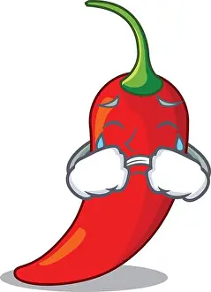 Tears Prints: Crying hot chili pepper on cartoon table