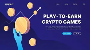 Earn Prints: Crypto Games. Play to Earn Landing Page for Website Template. Vector illustration