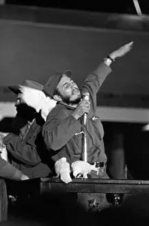 At Night Prints: Cuba. Fidel Castro making victory speech in Havana the night of the revolution