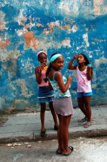 Cuban Prints: Cuba Havana Habana Vieja streetscene children playing in the streets