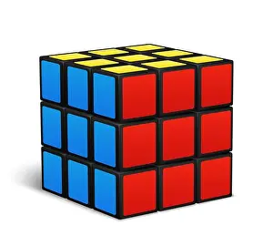 Construct Prints: Cube toy puzzle vector illustration. Game with box colored to order