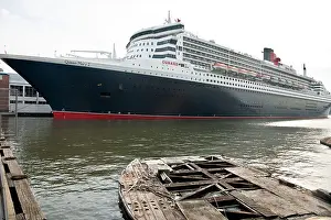 Liner Prints: Cunard flagship Queen Mary 2 at her Hudson River berth on west side of Manhattan New York City