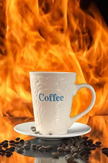 Fireplace Prints: Cup of coffee on a background of fire