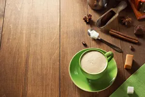 Scoop Prints: cup of coffee on wooden background