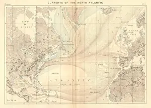 Virtue Prints: Currents of the North Atlantic Ocean 1886 old antique vintage map plan chart