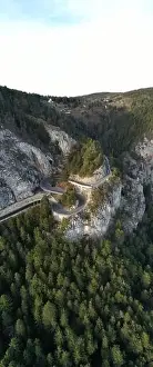 Hohe Wand Prints: curve road on the mountain with green forest during autumn