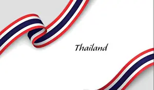 Wavy Prints: Curved ribbon with fllag of Thailand on white background with copyspace
