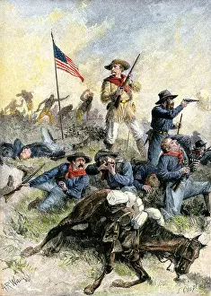 Old Fashioned Prints: Custers last stand at the Little Big Horn River Montana 1876. Hand-colored woodcut