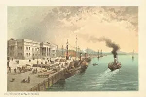 Chromolithograph Prints: Custom House Quay, Greenock. Scotland antique chromolithograph 1891 old print