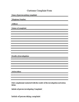 Complaint Prints: A Customer Complaint Form