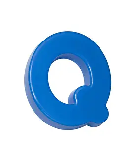 Educate Prints: A cut out shot of a blue plastic letter 'Q'