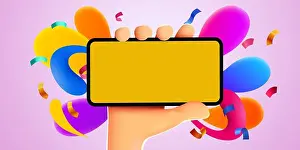 Touch Screen Prints: Cute 3D cartoon hand holding mobile smart phone