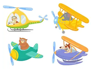 Giraffe Prints: Cute animals on air transport. Animal pilot