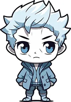Anime Prints: Cute anime boy with blue eyes. Vector clip art illustration