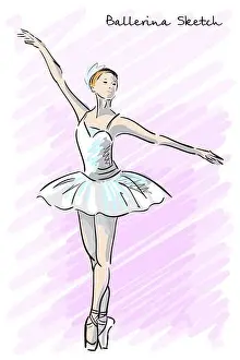 Shoes Prints: Cute Ballet dancer girl sketch style. Old hand drawn imitation. Vector illustration