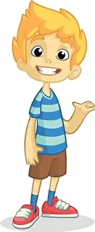 Outlined Prints: Cute blonde boy waving and smiling