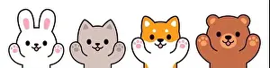 Funny Animals Prints: Cute cartoon animals with raised paws for hug