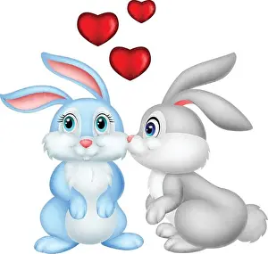 Flirting Prints: Two cute cartoon bunnies in love