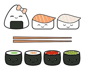cute cartoon japanese food set vector illustration isolated on white background