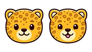 Cheetah Prints: Cute cartoon leopard face icon. Kawaii baby leopard smiling, vector clip art illustration