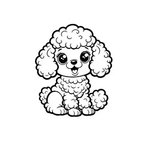 Poodle Prints: Cute cartoon poodle puppy with big eyes sitting happily