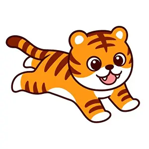 Fangs Prints: Cute cartoon running or jumping tiger drawing