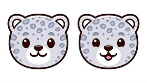 Leopard Prints: Cute cartoon snow leopard face icon