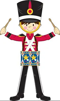 Drums Prints: Cute Cartoon Toy Soldier Drummer Boy Vector Illustration