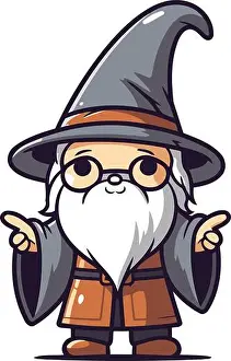 Wizard Prints: Cute Cartoon Wizard Wearing Old Fashioned Clothes. Vector Illustration