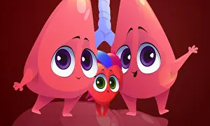 Lung Prints: Cute characters of lungs and heart