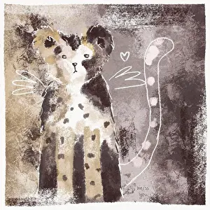 Acrylic Prints: Cute Cheetah in acrylic style. Funny cat illustration. Funny kitten with angel wings art