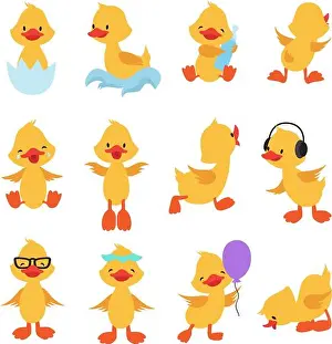 Situation Prints: Cute chicks. Cartoon yellow ducks