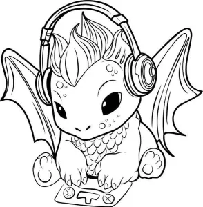 Happy New Year Prints: Cute dragon for gamer.Game addict