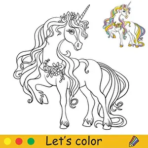 Cute elegant unicorn with flowers