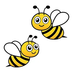 Buzz Prints: Cute flying bees. Bee character. Vector isolated on white