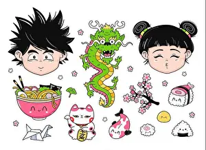 Sakura Prints: Cute funny Anime Japan style set