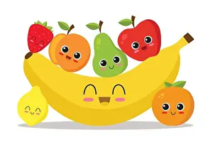Peach Prints: Cute and funny fruits set. Vector illustration