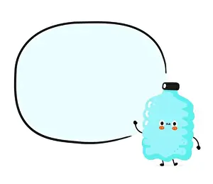 Dialog Prints: Cute funny happy smile plastic bottle character with text box