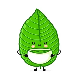 Infusion Prints: Cute funny kratom leaf drink tea from bowl character