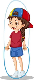 Entertain Prints: Cute girl jumping on rope cartoon character isolated