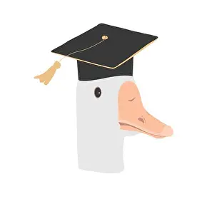 Simple Living Prints: Cute graduate goose character. Geese head in graduation hat. Vector isolated illustration