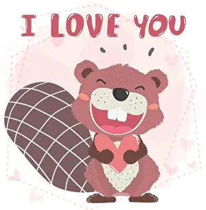 Roaring Prints: cute happy brown autumn beaver open mouth smile