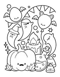 Cute And Kawaii Halloween Coloring Page