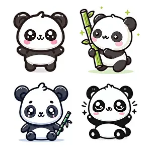 Young Animal Prints: Cute Kawaii Panda Bear Mascot. Cartoon Funny Smiling Happy Panda Sticker