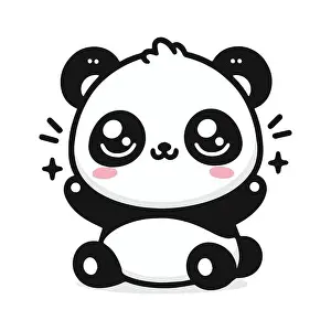 Young Animal Prints: Cute Kawaii Panda Bear Mascot. Cartoon Funny Smiling Happy Panda Sticker