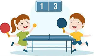 Racket Prints: Cute Kids Playing Table Tennis Sports with Racket