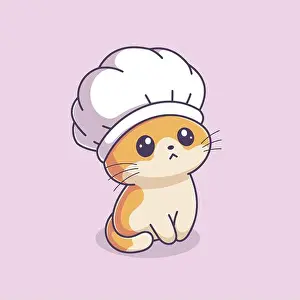 Wild Animals Prints: Cute kitten wearing a chef hat