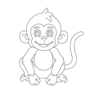 Cute little monkey outline coloring page for kids animal coloring book cartoon vector illustration